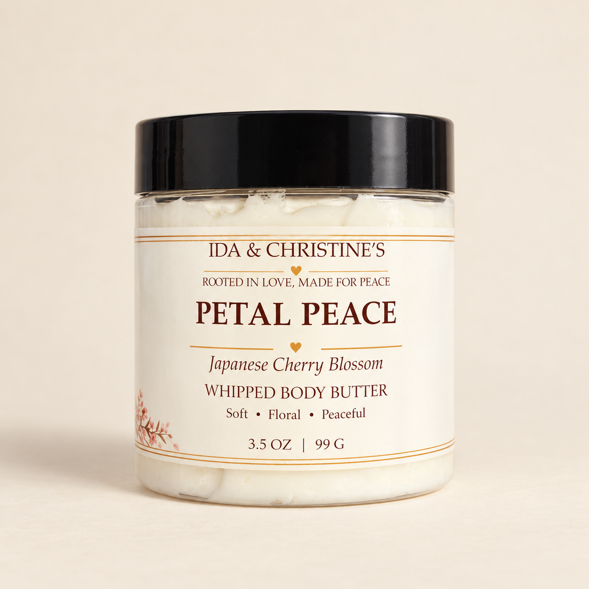 Petal Peace 3.5 oz whipped body butter by Ida & Christine’s with Japanese Cherry Blossom scent